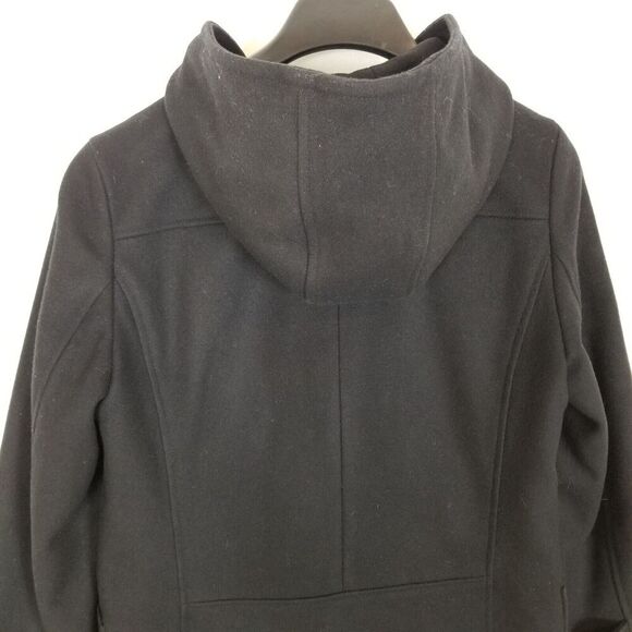 J.Crew Women Wool Blend Duffle Coat Size S Black Hooded Button Up Trench Jacket - Picture 6 of 8